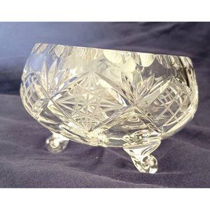 4" Footed Bowl Vintage Cut Bohemia Czech Crystal Pinwheel Star Design 24 pbO
